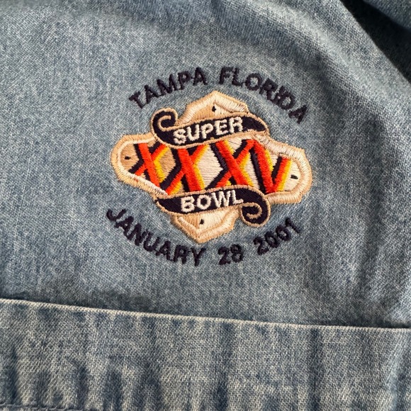Vintage Superbowl  XXXV 2001 Denim Button Down Shirt Tampa Florida Shirt Large - Picture 7 of 11